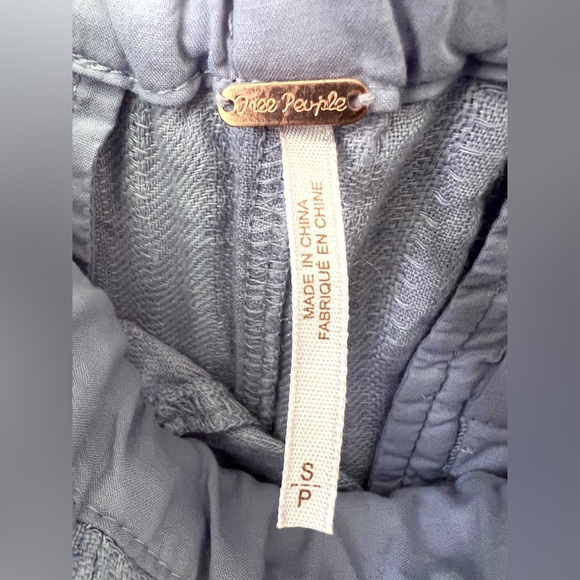 Free People Only Over You Linen Pant in Blue Pearl Tie Bag Waist Straight Leg - Picture 9 of 14